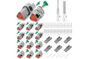 JRready DT Connecteurs 3 Broches Deutsch Connecteur de 6 Sets gris avec Size 16 Deutsch Terminal Wire Gauge 14-18 AWG IP68 Connecteurs étanches 2 Broches pour Moto Scooter Voiture Camion Bateaux