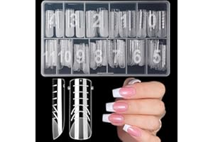 XIAOHEBAN 120 Pezzi Unghie Finte Nail System Dual Nail Form, 12 Taglie Dual Form Quadrate Acrilico Tip Unghie Ricostruzione con Scala Graduata per Unghie Strumenti, Per Manicure E Nail Art Diy At Home