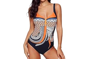 YUSON GIRL Costumi Interi Donna, One Piece Costumi da Bagno Push Up Trikini Imbottito Backless Swimsuit Pin Up Costume Bohemian Beachwear
