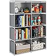 JIUYOTREE 5-Tiers Closet Storage Organiser with Fabric Cloth at Back, Double Row Modular Cubes Bookshelf, Living Room, Study Room, Bedroom, Grey