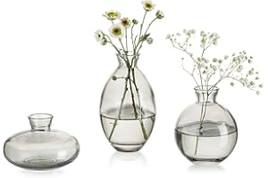 GLASSEAM Jarrón Pequeño para Decoración De Mesa Jarrones De Vidrio Hechos A Mano para Flores, 3 Jarrones Grises Vintage Bud Jarrón Estético para Decoración De Sala De Estar Kawaii, Adornos De Dormitorio