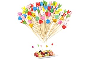 Bekeify 200 PCS Palillos de Cóctel, 12 CM Pinchos de Bambú Decorativos, Bastones de Cóctel de Madera Decoración Accesorios, Brochetas de Frutas Palillos de Dientes para Aperitivo Sándwich Fiestas