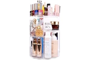 ELOKI Makeup Organiser, 360 Degree Rotating Beauty Organiser for Cosmetic Perfume Jewellery, Revolving Make Up Storage with Layers on Stand Spinning for Vanity Table Bedroom (Large Clear)