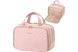 Lifewit Trousse de Toilette Femme, Trousse de Toilette Homme, Trousse de Voyage, Trousse de Maquillage, Sac de Rangement Toilette, Rangement Cosmétique avec Poignée, 10 L, Rose