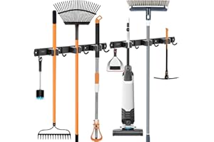 ibell 2 Piezas Colgador de Escobas y Fregonas de Acero Inoxidable, Soporte de Escobas con 3 Posiciones y 4 Ganchos, Colgador y Organizador Autoadhesivo de Pared para Hogar, Baño, Jardín, Garaj