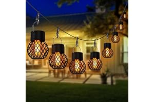 GOESWELL 8 Pack Hanging Solar Lights Outdoor Waterproof, Mini Solar Lanterns Outdoor Hanging with Flickering Flame, Solar Powered Landscape Garden Lights for Camping Christmas Decor Patio Garden Walkway