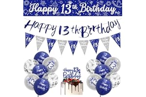 Boys 13th Birthday Decorations Blue Silver 13th Birthday Party Decorations 16 Pack Navy Silver Boy Banner Bunting Kit by Sheinly