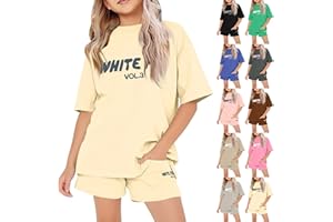 GENERIC Girls T-Shirt and Shorts 2 Piece Tracksuit Set Kids Activewear Summer Outfits Oversized Loose Sleeve & Jogger Shorts with Letter Print Casual Gym Sweatshirt and Sweatpants Outdoor