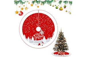 iKALULA Weihnachtsbaum Rock, 120cm Christbaumdecke, Weihnachtsbaumdecke Rund, Weihnachtsdecke mit Schneeflockenmuster, Kurzer Plüsch Christmas Tree Skirt für Weihnachten, Urlaub, Party (Rot)