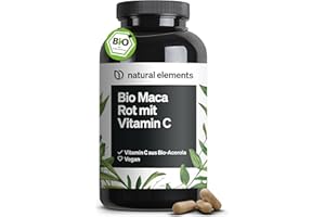 ‎NATURAL ELEMENTS natural elements Bio Maca Rot – 3000 mg Bio Maca rot pro Tagesdosis – 180 Kapseln – Mit natürlichem Vitamin C, ohne Magnesiumstearat – zertifiziert Bio, hochdosiert, vegan, & laborgeprüft