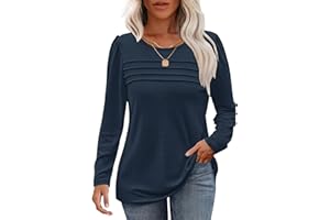 WNEEDU Damen Langarmshirt Rundhals Lässige Lose Pullover Damen Trendy Falten Sweatshirt Herbst Winter Puli Oberteile Bluse Tunika Tops