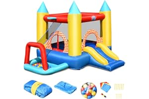 COSTWAY Hüpfburg aufblasbar, Springburg mit 30 Bälle, Hüpfschloss mit Rutsche, Spielburg für Kinder (300x280x210cm)