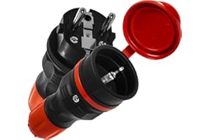 KEL Schutzkontakt Stecker & Kupplung Set 16A / 250V - IP44 Außenbereich, 3 Polig Gummi Schuko Stecker, Wasserdicht - Hermetischer Klappe