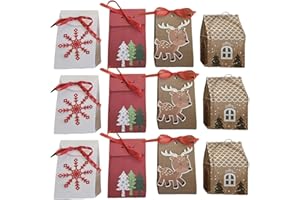 N NUEVAS IDEAS 12 PCS Bolsas de Navidad variadas - Cajas Regalo Navidad - Bolsas cumpleaños infantil - Bolsas regalo para chuches, detalles, dulces - Lazos para cerrar