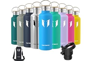 ‎SUPER SPARROW Super Sparrow Trinkflasche Edelstahl - 350ml/500ml/620ml/750ml/1L - Auslaufsicher Thermoskanne, BPA-Frei Wasserflasche - Thermosflasche Kinder für Sprudel, Sport, Schule, Fitness - Mit 2 Deckeln