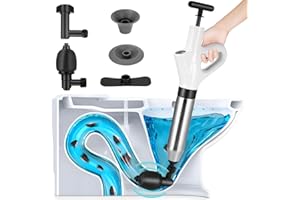 GXPJYCFOB Déboucheur de Toilette à Air Comprimé,Deboucheur WC,4 in 1 Déboucheur à Pompe Haute,Kit de débouchage haute pression avec 4 têtes remplaçables, pour déboucher la cuisine,la salle de bain,l'évier