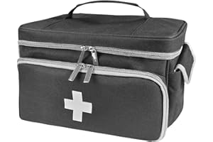 NAAPESI Sac Médical-Sac de Premier Secours Vide, Trousse d'Urgence,Sac Infirmière,Organiseur de Médicaments de Grande Capacité avec plusieurs Compartiments pour Visites à Domicile, Maison, Voyage -Noir (Noir)