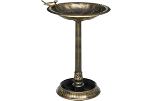 Outsunny 72cm Tall Antique Bird Bath for Garden, Vintage Style Birdbath with Bird Decoration and Flower Planter Base, Bird Bath Bowl for Outdoor, Bronze Tone