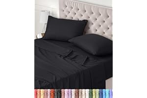 Utopia Bedding - 4-Piece Double Bed Sheet Set 180 x 200 cm - Brushed Microfibre Polyester - Oeko-Tex Certified - Fitted Sheet, Flat Sheet and 2 Pillowcases 50 x 75 cm, Black