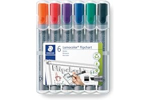 ‎STAEDTLER STAEDTLER Flipchart Marker Lumocolor, Keilspitze ca. 2,0 - 5,0 mm Linienbreite, lange Lebensdauer, nachfüllbar, geruchsarm, hohe Qualität Made in Germany, Set mit 6 Farben, 356 B WP6, 1 Stück