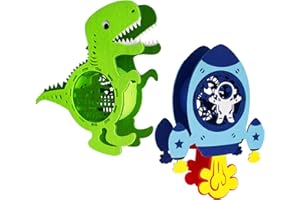 BOFUNX 2 Stücke Laterne Basteln Dinosaurier und Raumschiff für Kinder, Filz Laternenrahmen DIY Laterne für St. Martin Halloween Weihnachten Party