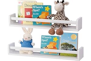 Gieanoo Pływające półki, lite naturalne drewno, białe półki pielęgniarskie, montowane na ścianie, zestaw 2 półek na książki, zabawki, organizer do przechowywania przypraw, sypialni, 40 cm