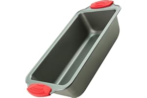 Boxiki Kitchen Patelnia do pieczenia – wysokiej jakości nieprzywierająca stalowa patelnia do pieczenia chleba 21 cm | profesjonalne naczynie do pieczenia chleba bananowego, pieczeni mięsnej, ciasta funtowanego | 21,5 cm x 11,5 cm x 7,8 cm, z silikonowymi uchwytami