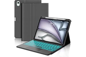 JADEMALL Funda Teclado con Trackpad para iPad Air 11 Pulgadas(M3 2025, M2 2024), Teclado Bluetooth Desmontable con Retroiluminación de 7 Colores y Funda Protectora para iPad Air 10.9 Pulgadas(5ª/4ª Gen), Negro