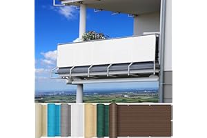 CUIMEI Malla ocultacion 75 x 500 cm Bloque UV 95% Pantalla Protección de Privacidad con Ataduras de Cables para Jardín Pérgola Aire Libre, Blanco