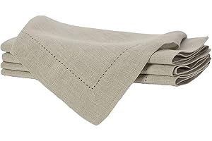 SWEETNEEDLE Sweet Needle 100% Pure Linen Napkins with Hemstitch Natural - 50x50 CM | Pack of 4 | European Flax Washable, durable and Reusable. Luxury Dinning for Christmas, New Year, Weddings, Restaurant, Party
