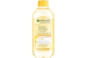 GARNIER Skin Active - Woda micelarna All-In-1 - Czyści, Usuwa makijaż i rozjaśnia - Micelles & Witamina C - Twarz, Oczy, Usta - Skóra matowa z brakiem blasku - 400 ml
