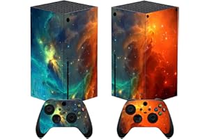 PlayVital Pegatina para Xbox Series X - Calcomanía Vinilo Skin Adhesivo para Consola y Mando, Diseño Duradero, Protección Antirayaduras, Fácil de Colocar y Quitar (Universo Naranja)