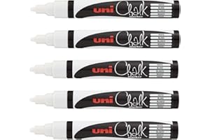 Uni Ball - Uni Mitsubishi Pencil - Marqueurs Craie Chalk Marker PWE-5M - Multi-Usage - Résistant à la Pluie - Idéal Vitre Miroir Tableau Ardoise - Pointe Conique Medium - Lot de 5 - Blanc