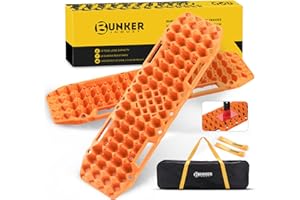 BUNKER INDUST Off-Road Traction Boards with Jack Base, 1 Pair Recovery Tracks Mat for 4X4 Jeep Truck Tire Traction-Sand,Mud, Snow Ladder Ramps (Orange)