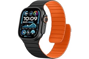 Sixmoat Magnetic Silicone Straps Compatible with Apple Watch 49mm 46mm 45mm 44mm 42mm, Soft Sport Wristband for Men Compatible with iWatch Ultra3 2 1 SE Series 11 10 9 8 7 6 5 4 3, Black-Orange