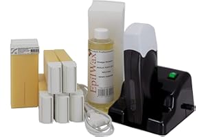 EpilWax - modułowy zestaw do depilacji w kolorze czarnym wraz z profesjonalnym podgrzewaczem do depilacji wosku z podstawką - 6 roll-On profesjonalnego wosku do depilacji 100 ml wanilii, 1 torebka