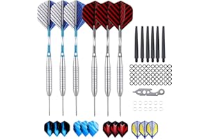 sanfeng Steel Tip Darts Set 22, 23, 24 Grams with Black Blue Purple Aluminum Shafts + Extra Flights Stems + Rubber O'Rings + Dart Tool + Storage Case