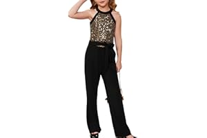 GRACE KARIN Mädchen Pailletten-Overall Einteiliger Jumpsuit mit Taschen Festliche Kleidung Jazz Dance Disco Kostüm