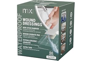 mx HEALTH Waterproof Wound Dressing Film+PAD - 5X7CM (2.5X4CM Wound PAD) - 50 Individually Wrapped DRESSINGS PER Box