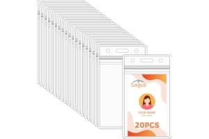 Segus Funda Tarjeta Identificación, 20 Piezas Portatarjetas, Funda Plastico Tarjeta, Impermeables y Resellables, para Escuelas, Hospitales y Empresas (Vertical)