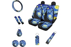 Belidome Auto-Sitzbezüge, Lenkradschutz, Sicherheitsgurtpolster, Chapstick-Halter, Untersetzer, Schlüsselanhänger, Universal-Zubehör, Van Gogh, Sternenhimmel-Druck, Dekor, 12 Stück