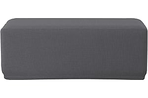 EBETA Hockerbezug, Stretch Fußhockerbezug Jacquard Sitzauflage Bankhussen, Hockerüberzug, Bezug für Ottomane, Hussen für Fußhocker (Dunkelgrau)