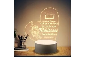 Funnli Cadeau Maitresse D'école Fin D'année, Veilleuse en Acrylique Cadeau Maitresse, Merci Maitresse Cadeau, Cadeau Personnalisé Maitresse, Idee Cadeau Maitresse