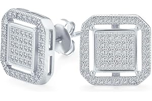 BLING JEWELRY Boucles D'Oreilles Hip Hop Géométriques Carrées De Zirconium Micro Pave Cz Pour Femmes Pour Hommes Plaqué Or Jaune .925 Argent Sterling 7 Mm