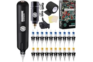 EXTREME TATTOO Dragonhawk kit de tatuaje máquina de tatuar rotativa Pen de inalambrica de Tattoo Gun de Batería 1100mAh with RCA Jack Agujas de Tatuaje for Principiantes de Tatuaje