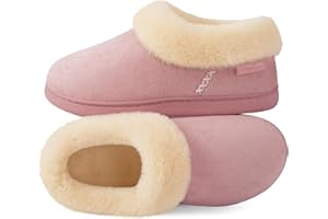 EverFoams Women's Warm Slippers Fluffy Memory Foam Indoor Outdoor Closed-back House Shoes