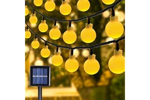 MXJFYY Solarne łańcuchy świetlne LED - 12M 100 diod LED, 8 trybów, wodoodporne, zasilane energią słoneczną, lampki kuliste z pilotem zdalnego sterowania, do ogrodu, na patio, podwórko, imprez