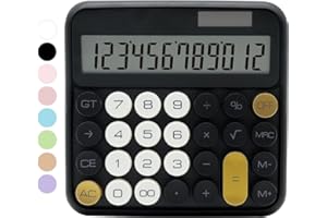 QPENGUINBABIES Calcolatrice standard nera a 12 cifre con ampio display LCD e pulsanti grandi, accessori per ufficio da donna, carino per ufficio, scuola, casa, lavoro