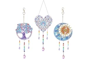 CUTYERBEE 3pcs Diamond Painting Wind Chime, DIY Diamond Painting Kits for Kids, 5D Diamond Art Kids, Double Sided Rhinestone Diamond Painting Suncatcher for Home Decor, Gift for Girls Women