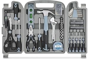 Hi-Spec Juego de Herramientas para el Hogar de 54 Piezas. Kit de Herramientas Gris Generales para Reparaciones en Casa con Estuche de Transporte. Incluye Mosquetón y Abrebotellas Mini